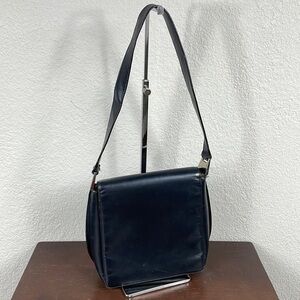 Vintage Gucci Structured Foldover Flap Shoulder Bag Black Leather Evening